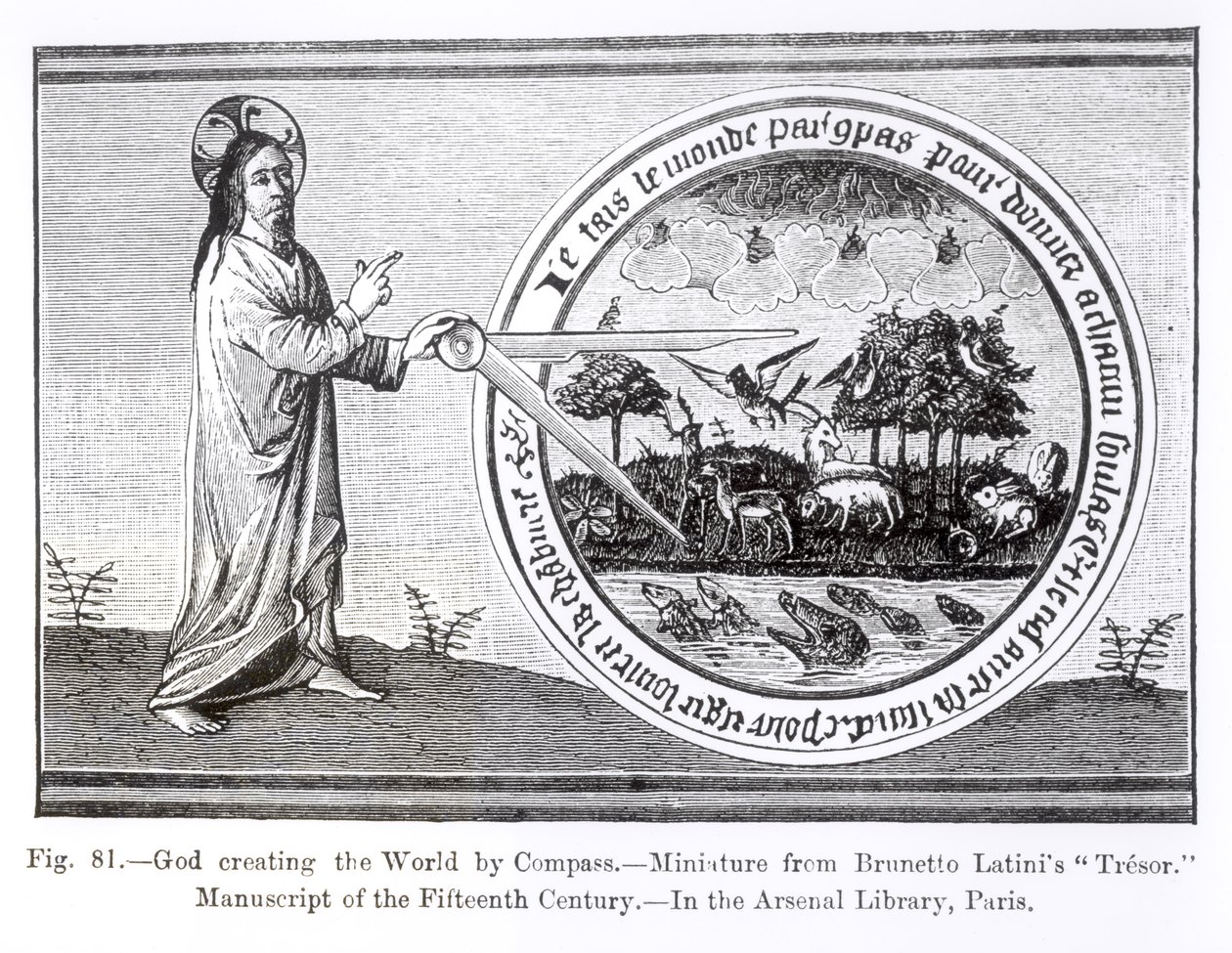 Gott erschafft die Welt mit einem Zirkel, aus einer Manuskript-Illumination von 