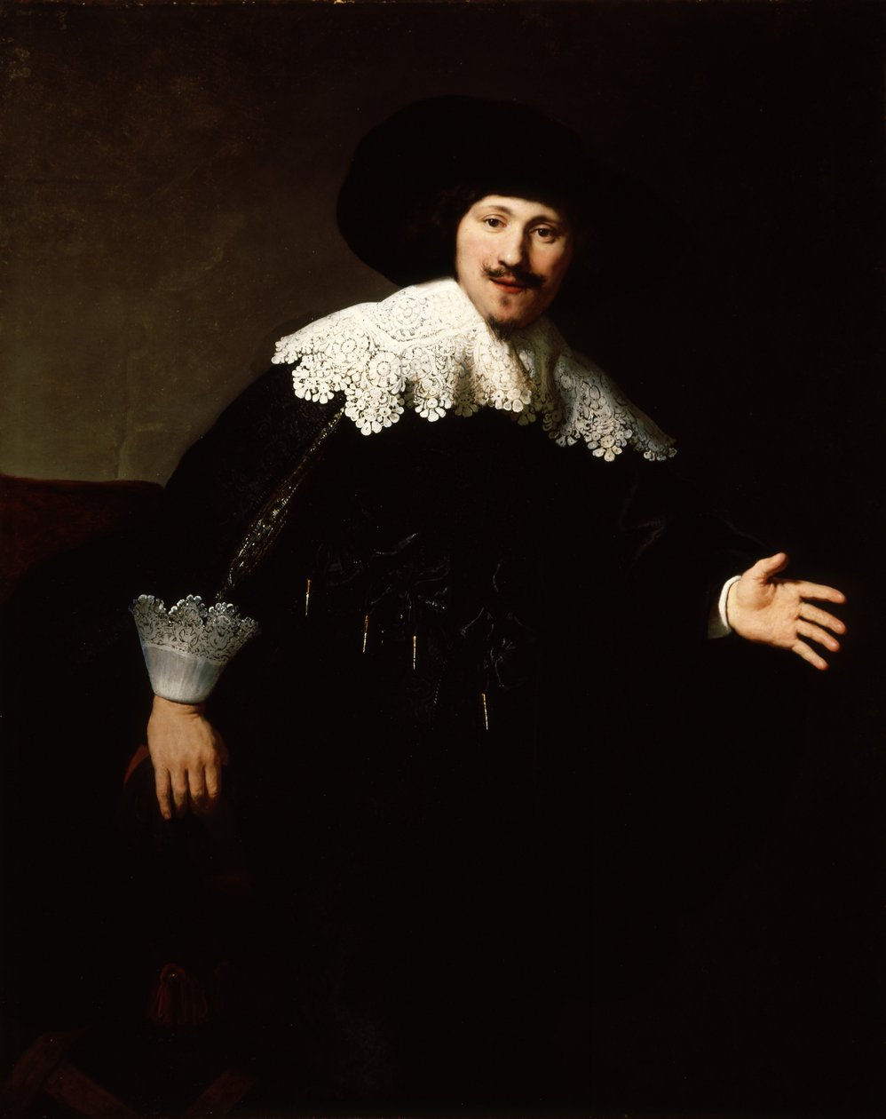 Porträt eines Mannes, der von seinem Stuhl aufsteht von Rembrandt van Rijn