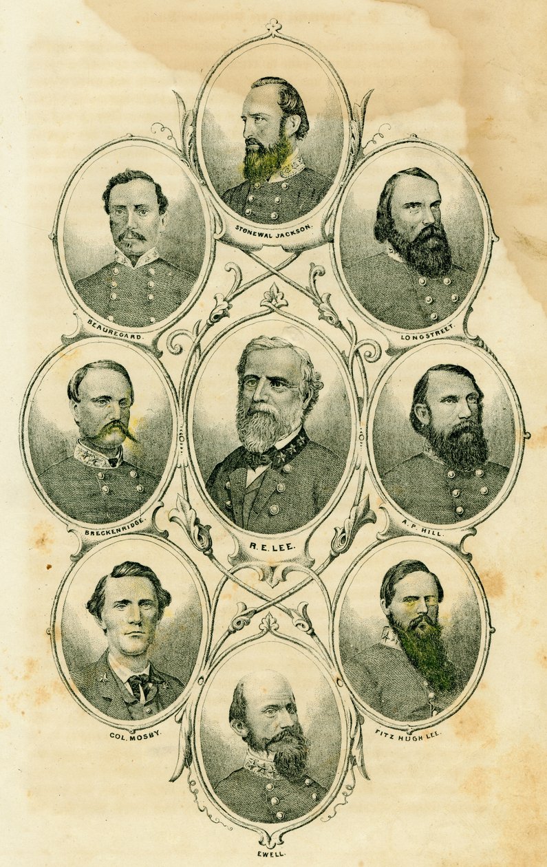 Konföderierte Generäle (Themen sind unter anderem Generäle Stonewall Jackson, Longstreet, A.P. Hill, Fitzhugh Lee, Ewell, Greckenridge, Beauregard und Lee und Oberst Mosby) von Unknown