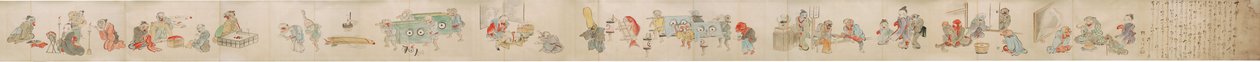 Japanische Schriftrolle, die Yokai/youkai Verlobung, Ehe und Familienleben darstellt von Unknown