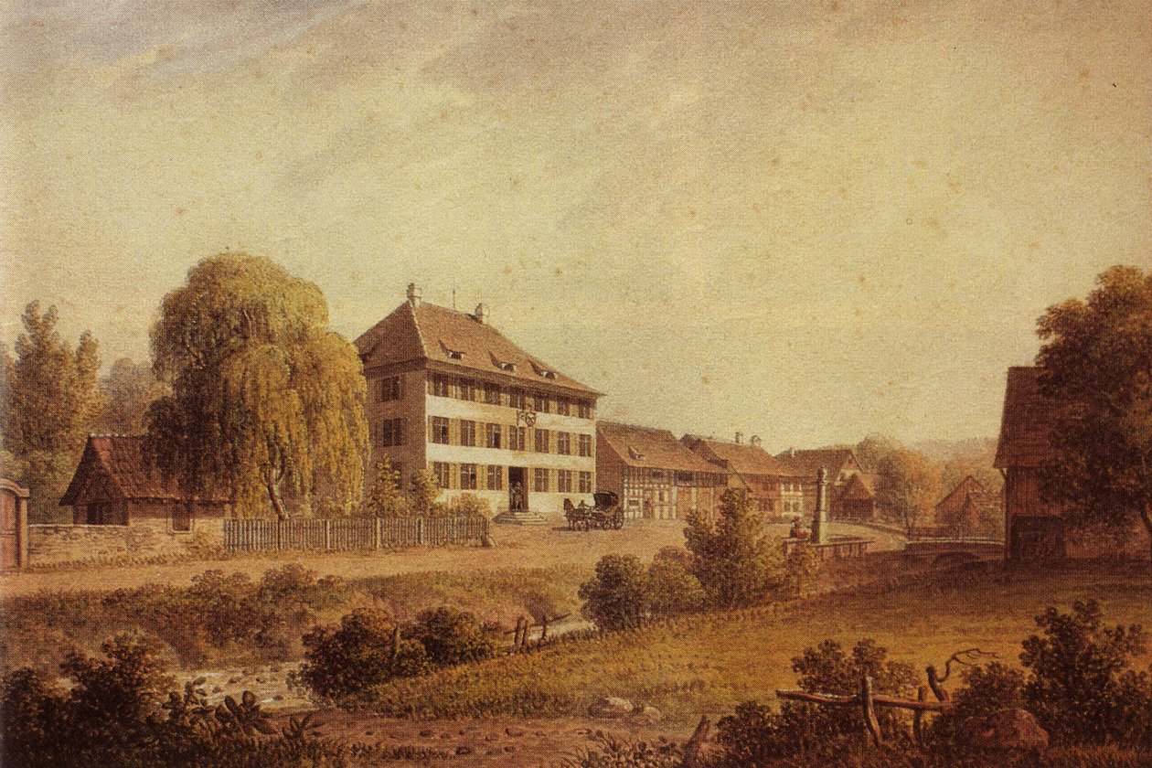 Aquarellmalerei zeigt das Adlerwirtshaus in Batzersdorf von Unknown