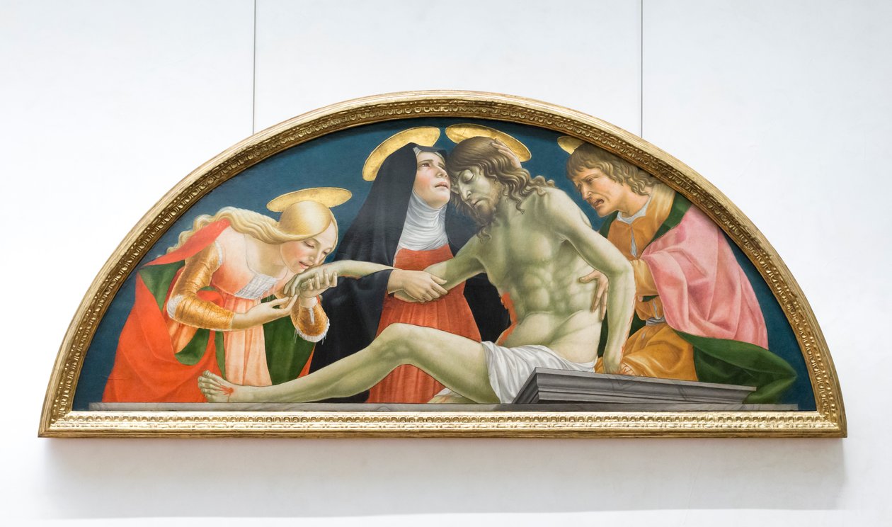 Hl. Maria Magdalena, die Jungfrau Maria und hl. Johannes der Evangelist trauern um den toten Christus von (1374-c.1420) Lorenzo da Sanseverino