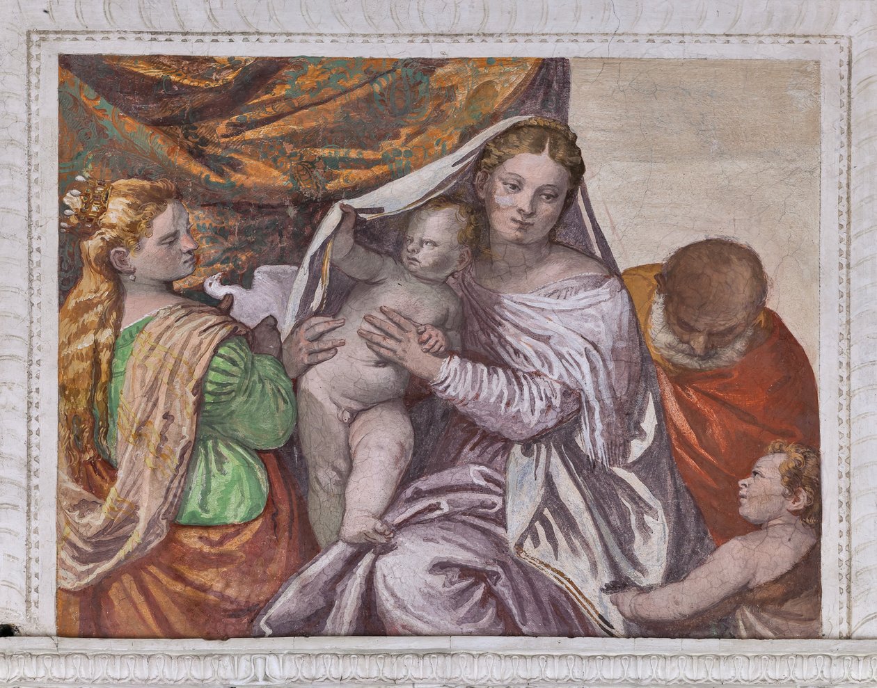 Madonna mit Jesuskind und der heiligen Katharina, die Jesus eine Taube anbietet (Detail) von Veronese