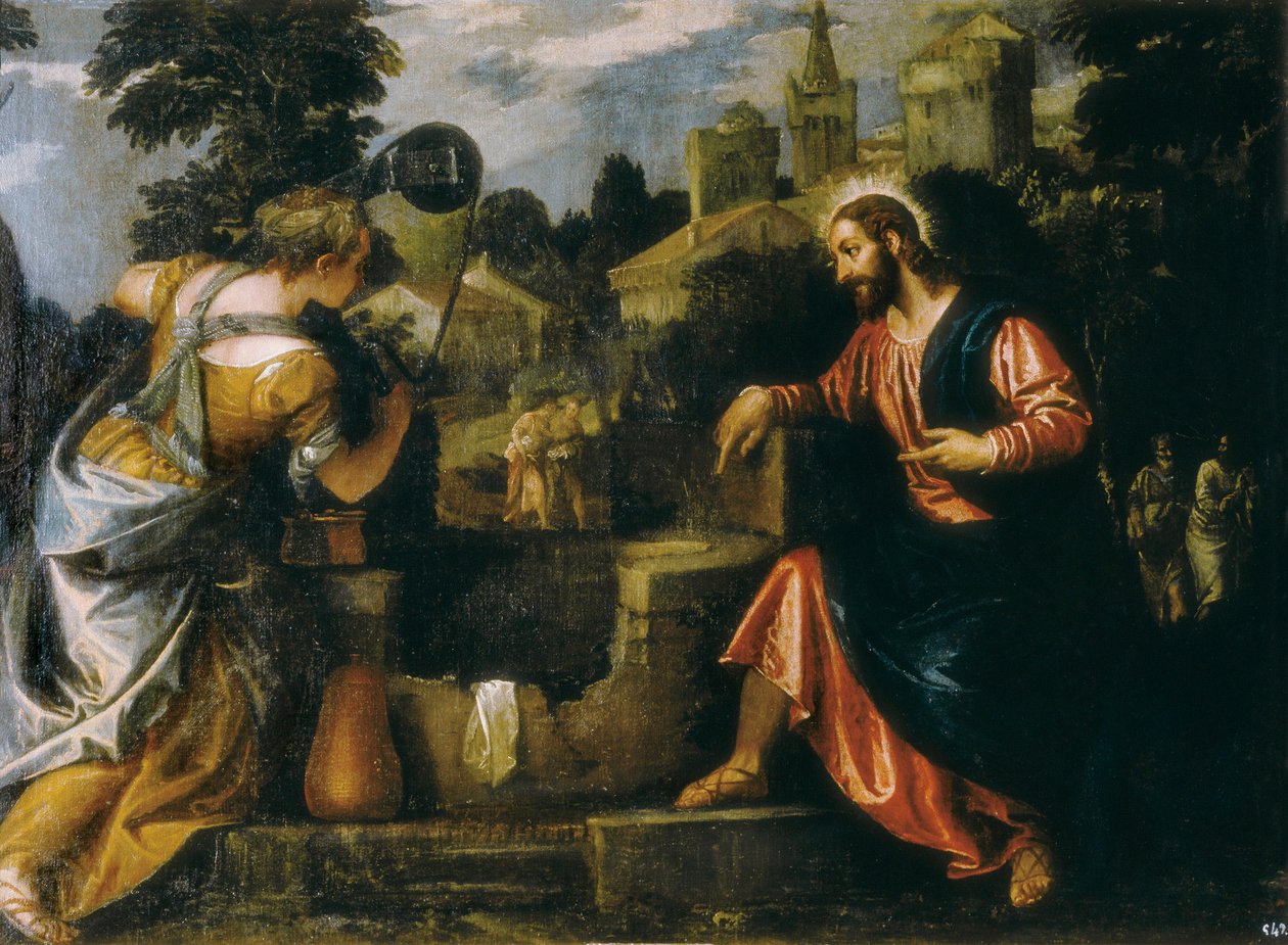Christus und die Samariterin am Brunnen. Gemälde von Paolo Caliari genannt Paolo Veronese (1528-1588), 1580. Real Monasterio de San Lorenzo de El Escorial. von Veronese