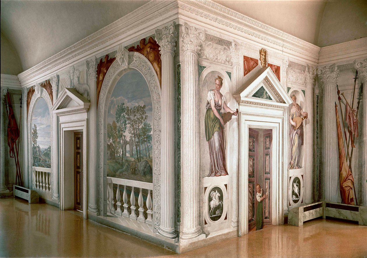 Landschaften und Musiker. Fresko von Paolo Veronese, ca. 1561 von Veronese