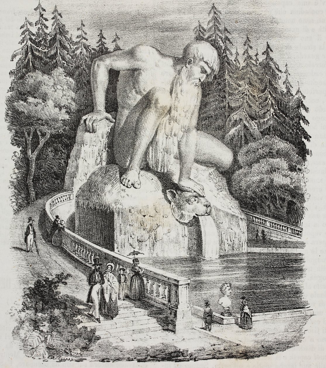 Koloss von Apenninen im Park der Villa Demidoff, Vaglia, Toskana, Italien, Lithographie von Giovanni Mariani aus Poliorama Pittoresco, Nr. 10, 15. Oktober von Giambologna