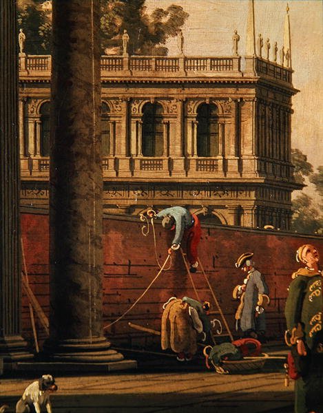 Capriccio eines Mannes, der eine Mauer erklimmt von Canaletto