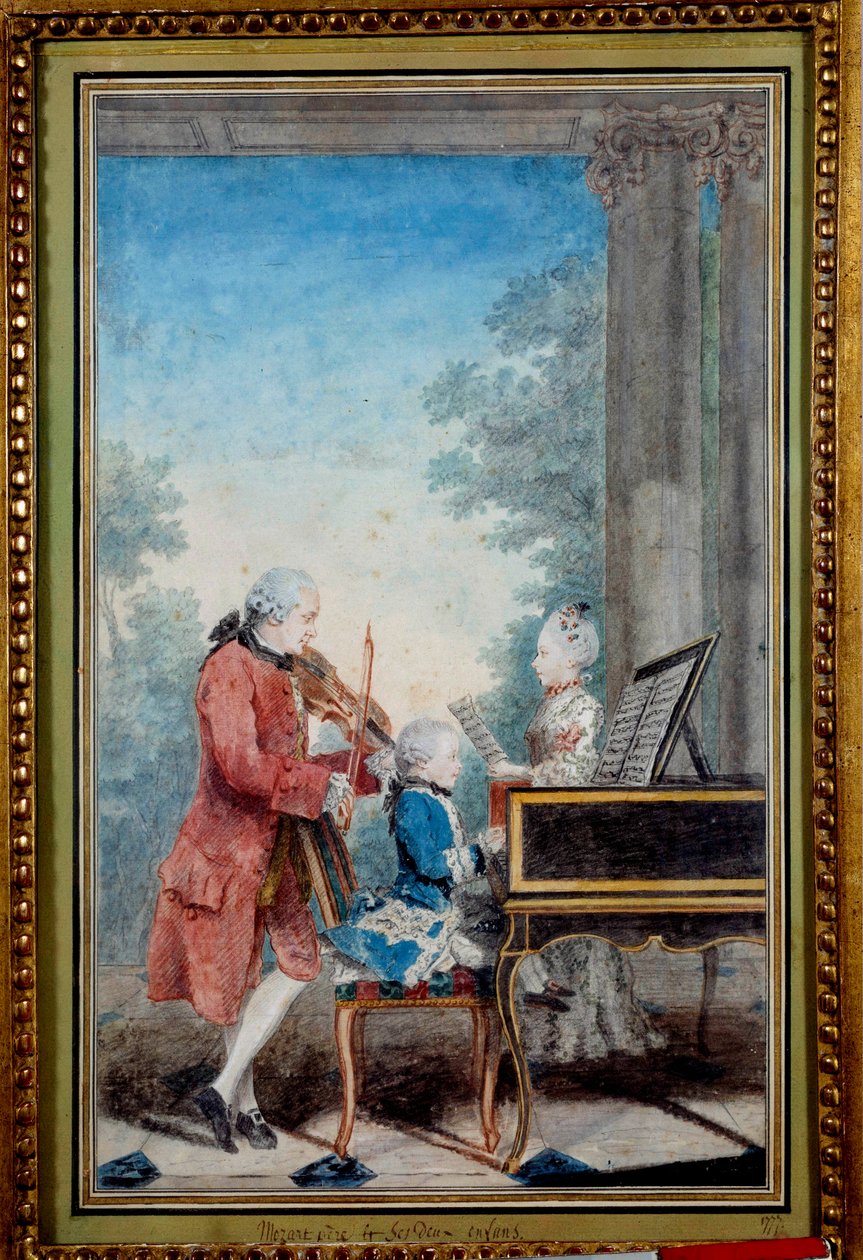 Wolfgang Amadeus Mozart (1756-1791) als Kind, Klavier spielend mit seinem Vater und seiner Schwester von Carmontelle