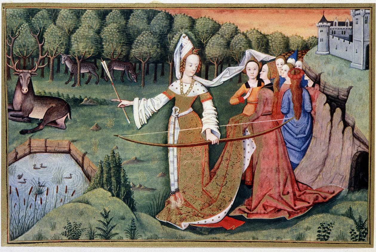 Diane (Artemis) - Chromolithographie aus einer 15. Jahrhundert-Illumination von (after) French School