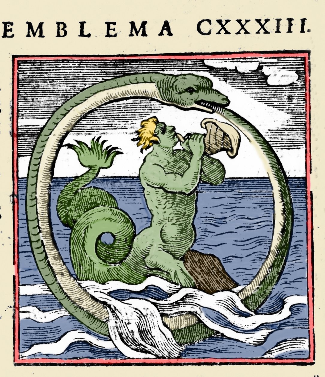 Ein Triton und ein Ouroboros, Illustration aus "Emblemata" von Andrea Alciati von (after) Italian School