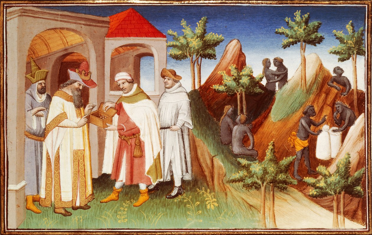 Mr Fr 2810 f.83r, König von Lar kauft Perlen, Miniatur aus 