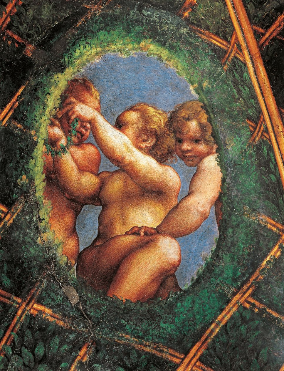 Ovate mit Putten, Detail der Dekoration aus der Kammer von St. Paul oder der Äbtissinnenkammer von (c.1489 1534) Correggio