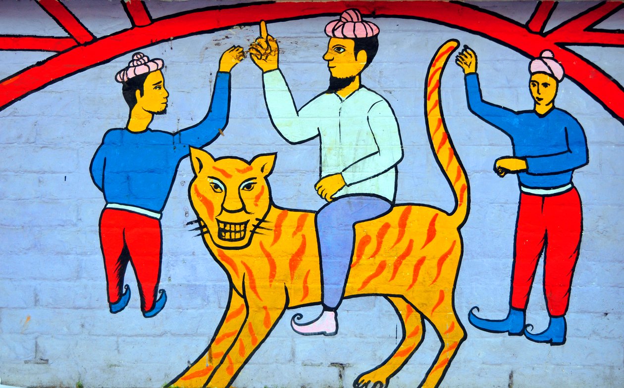 Ein Wandgemälde, das Figuren aus bangladeschischen Volkserzählungen darstellt von Unknown