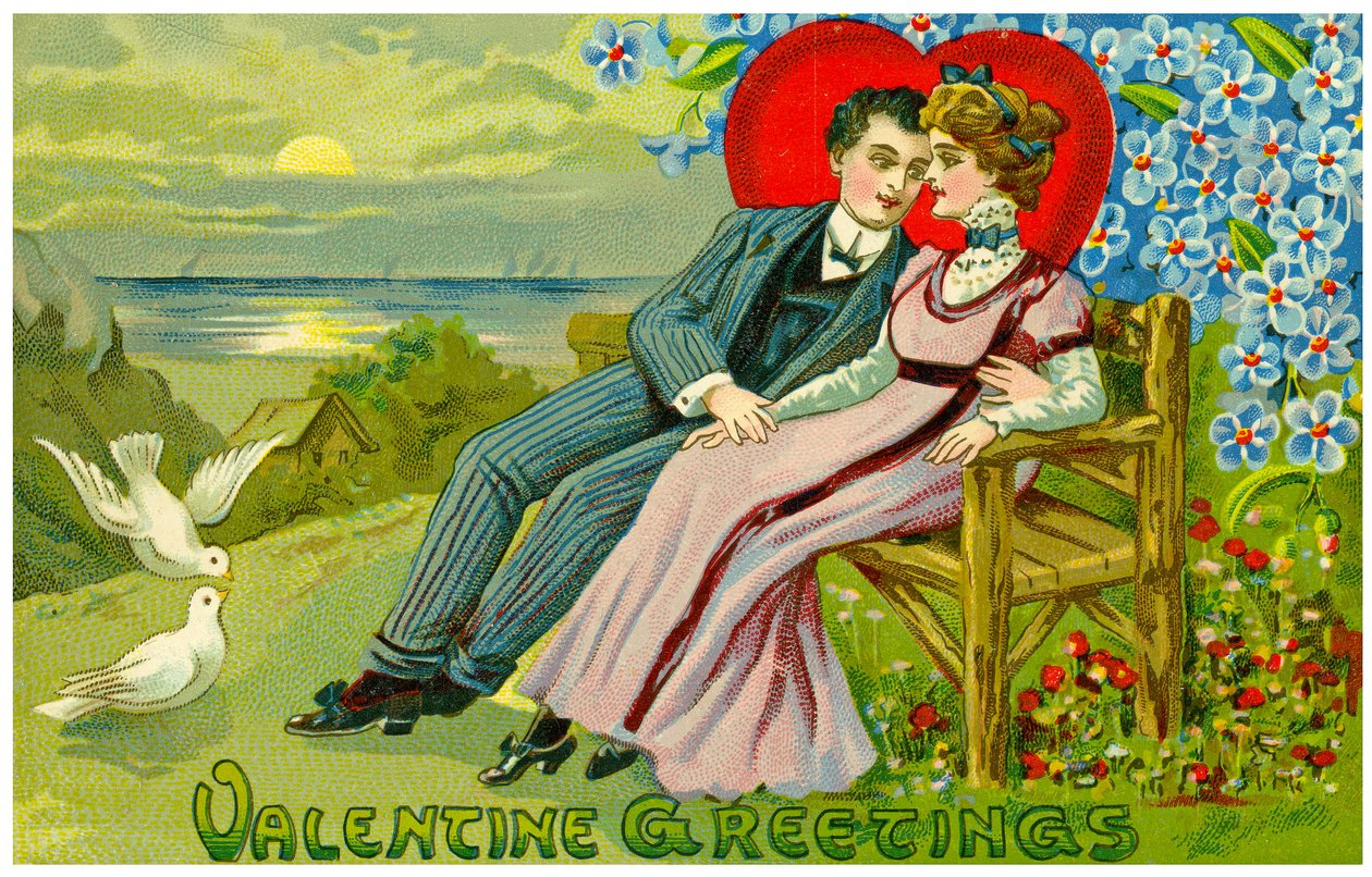 Valentinstagskarte, die zwei Liebende darstellt, ca. 1910 von Unknown