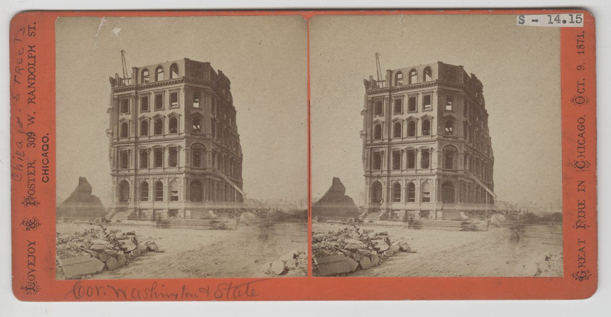 Stereographische Ansicht der First National Bank nach dem Chicagoer Feuer von American Photographer