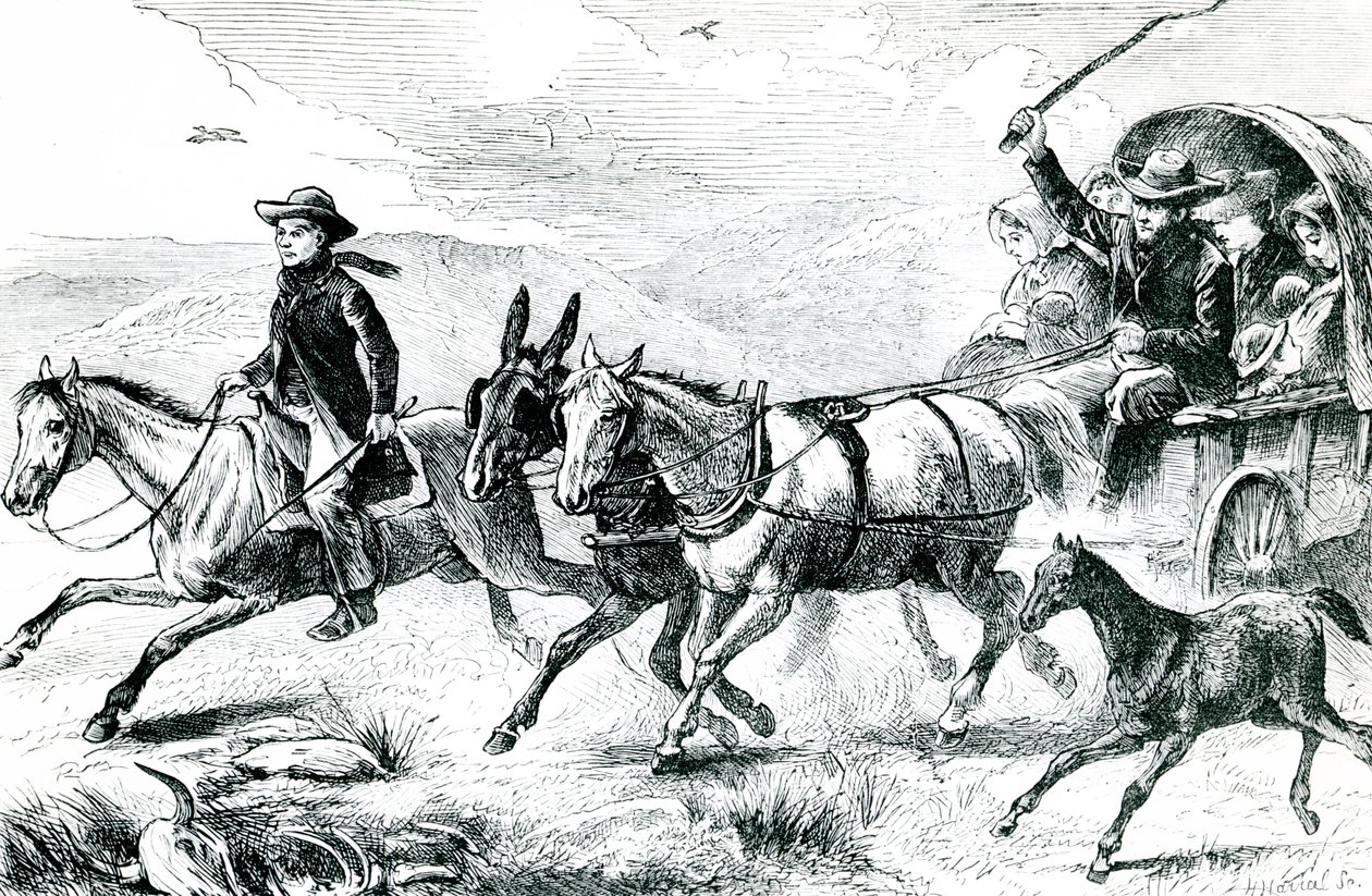 Eine Mormonenfamilie auf dem Weg zur Konferenz, ca. 1875 von American School