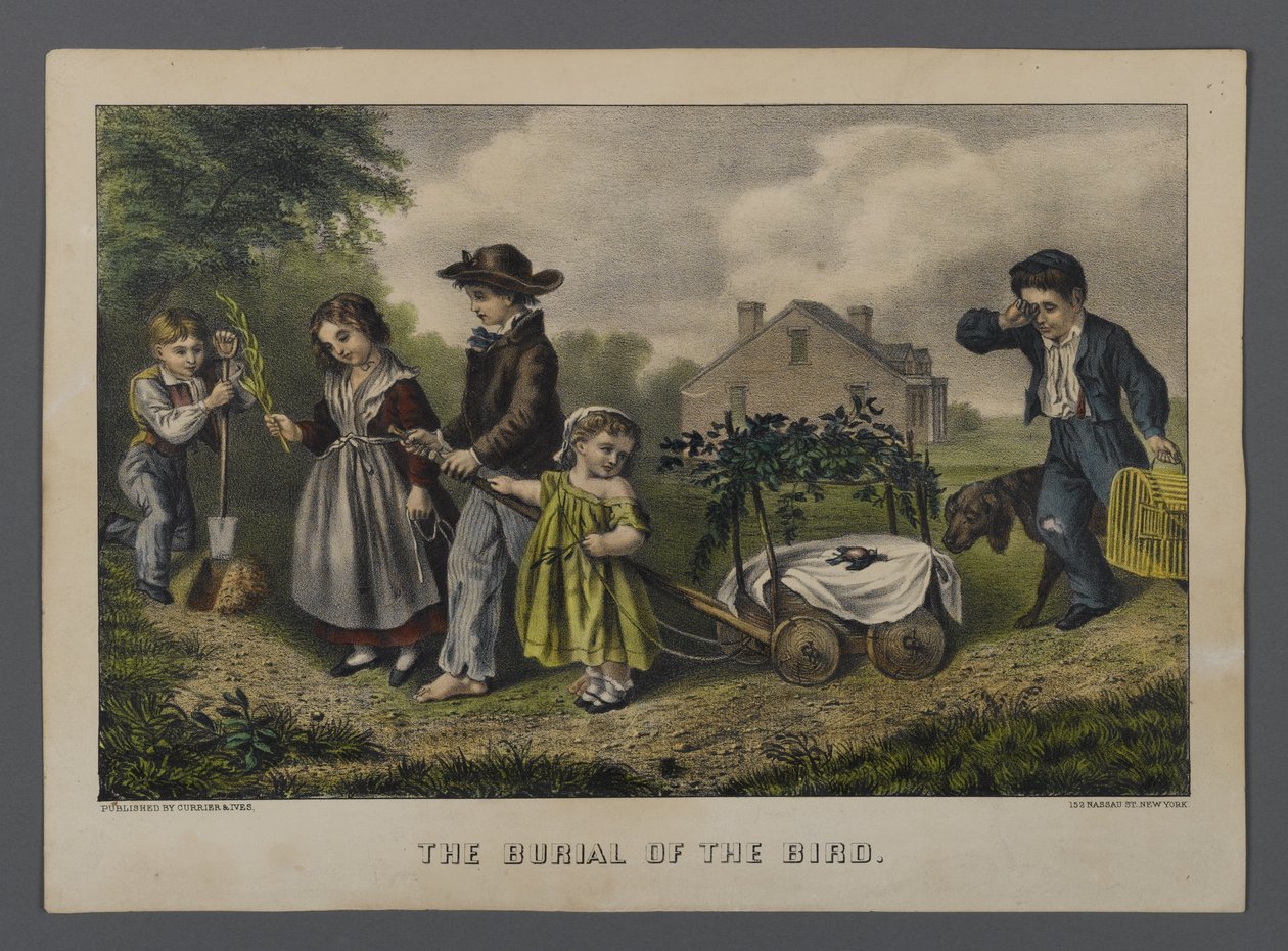 Das Begräbnis des Vogels, veröffentlicht von Currier & Ives, New York von American School