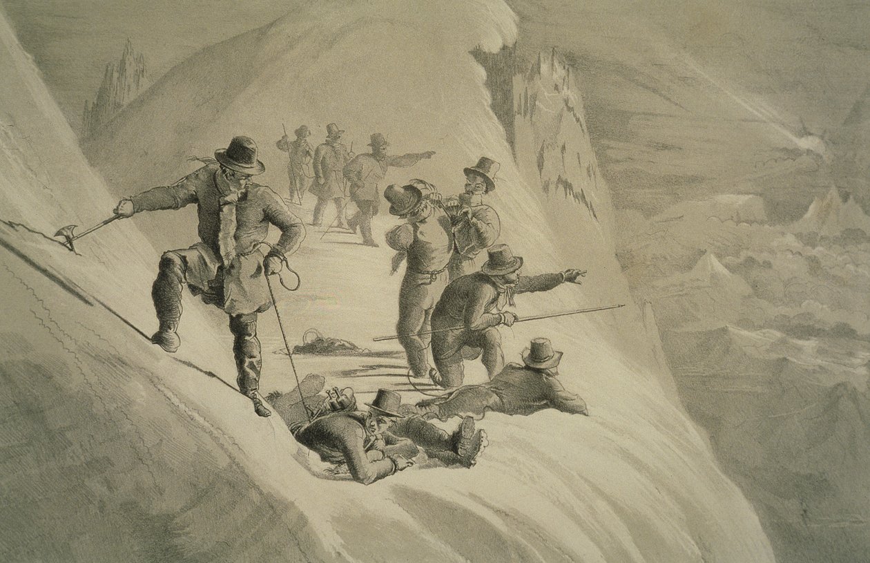 Bewunderung der Aussicht, aus Zehn Szenen beim letzten Aufstieg auf den Mont Blanc, einschließlich fünf Ansichten vom Gipfel, von J.D.H. Browne, veröffentlicht 1853 von English School