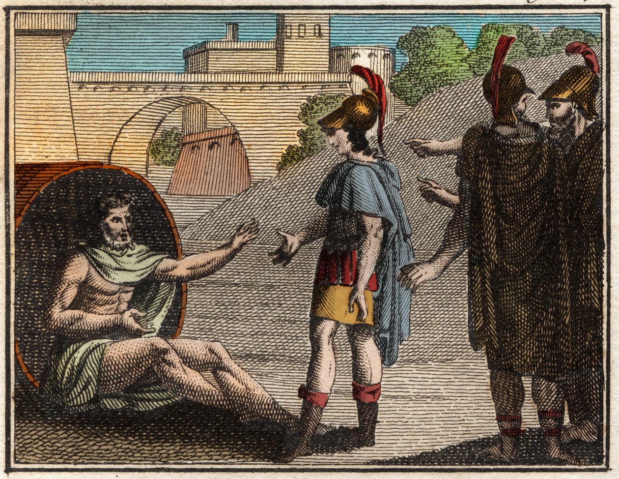 Alexander der Große (Alexander III. von Makedonien (356-323 v. Chr.) besucht Diogenes von Sinope (ca. 410-ca. 320 v. Chr.), griechischer Kyniker-Philosoph von French School