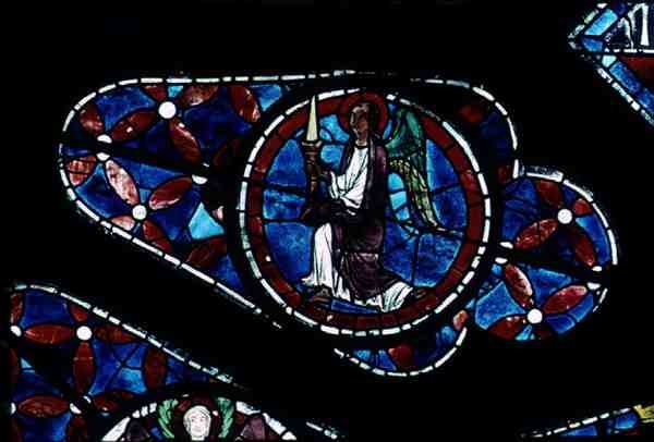 Engel mit einer Kerze (Detail) aus dem Nordrosenfenster, ca. 1223 von French School