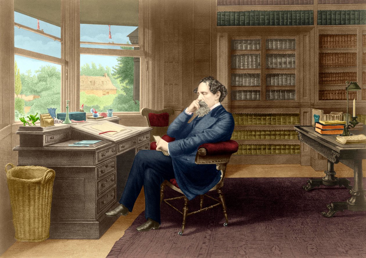 Charles Dickens in seinem Arbeitszimmer in Gadshill, 1865-70 von French School