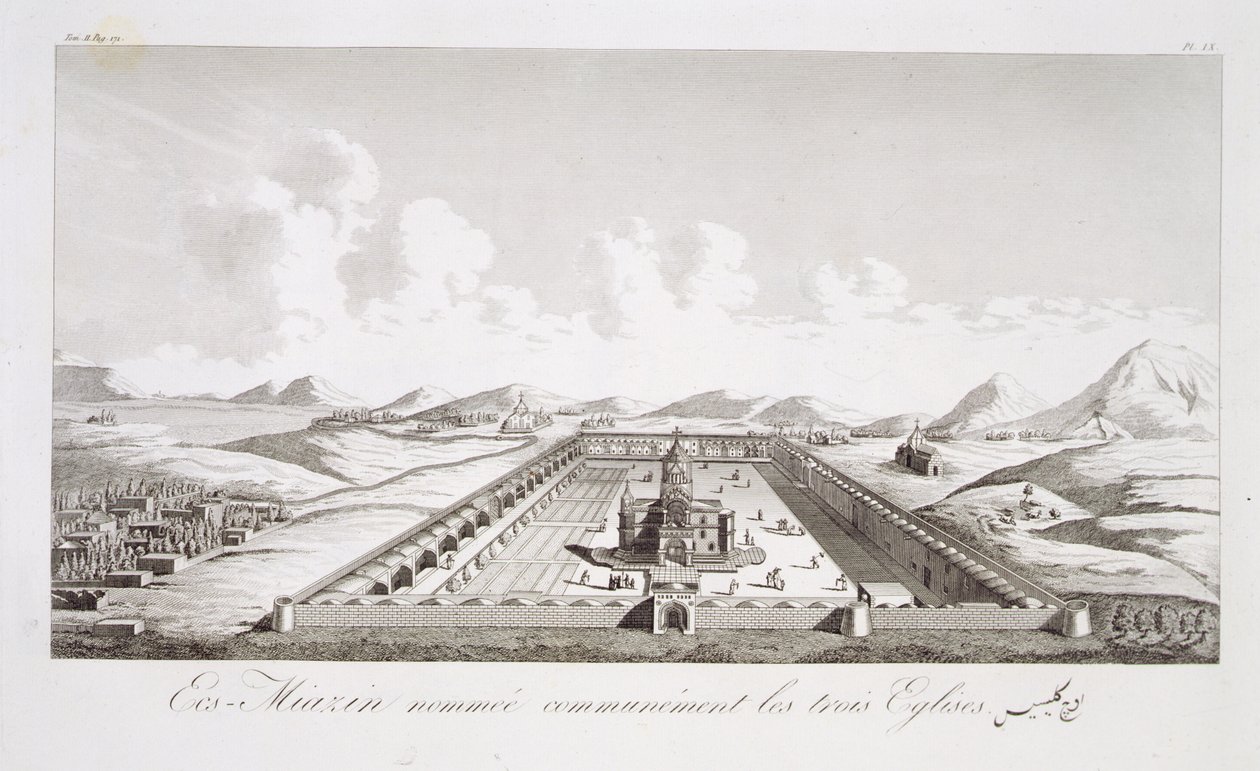 Echmiadzin, bekannt als die Drei Kirchen, aus Voyages du Chevalier Chardin en Perse, et en autres Lieux d