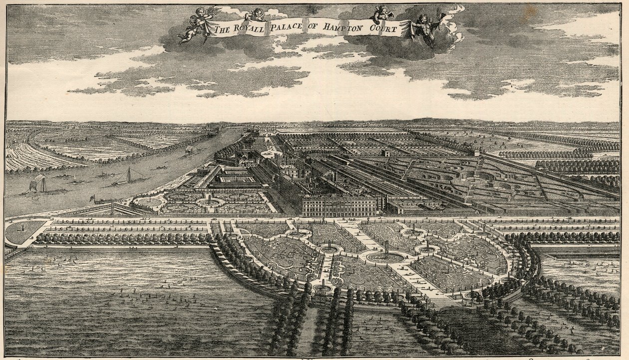 Karte des königlichen Anwesens von Hampton Court, die die Alleen im Park zeigt, wie sie von Wilhelm III. angelegt wurden von French School