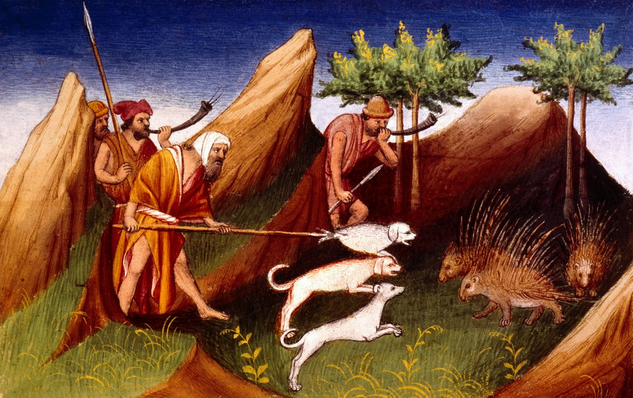Ms Fr 2810 f.18, Stachelschweinjagd in Badakhehan, aus Livre des Merveilles du Monde, ca. 1410-12 von French School