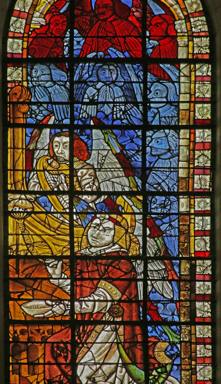 Fenster mit Darstellung von Engeln bei der Krönung der Jungfrau Maria von French School