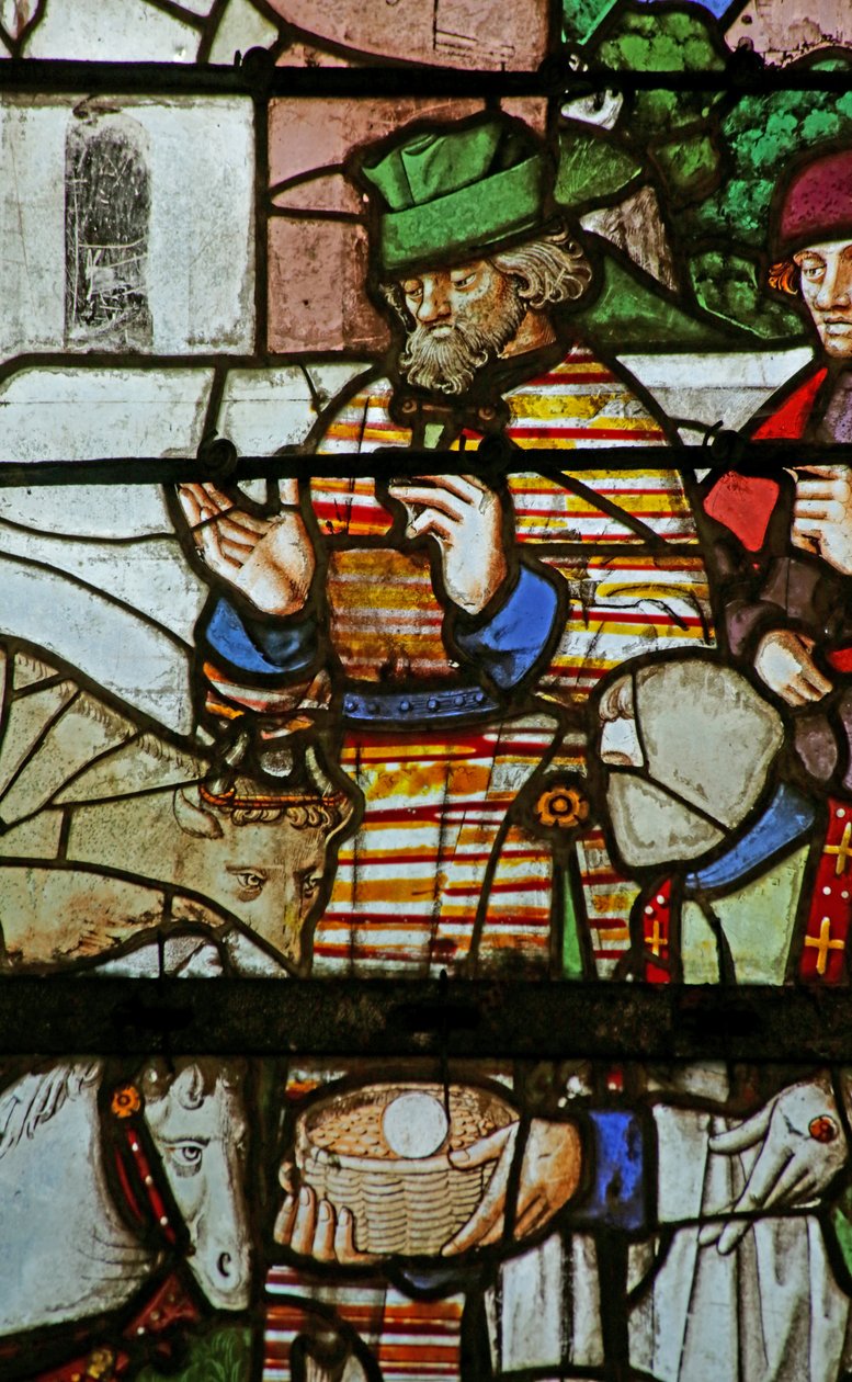 Fenster mit Darstellung von Tieren, die vor dem Sakrament knien von French School