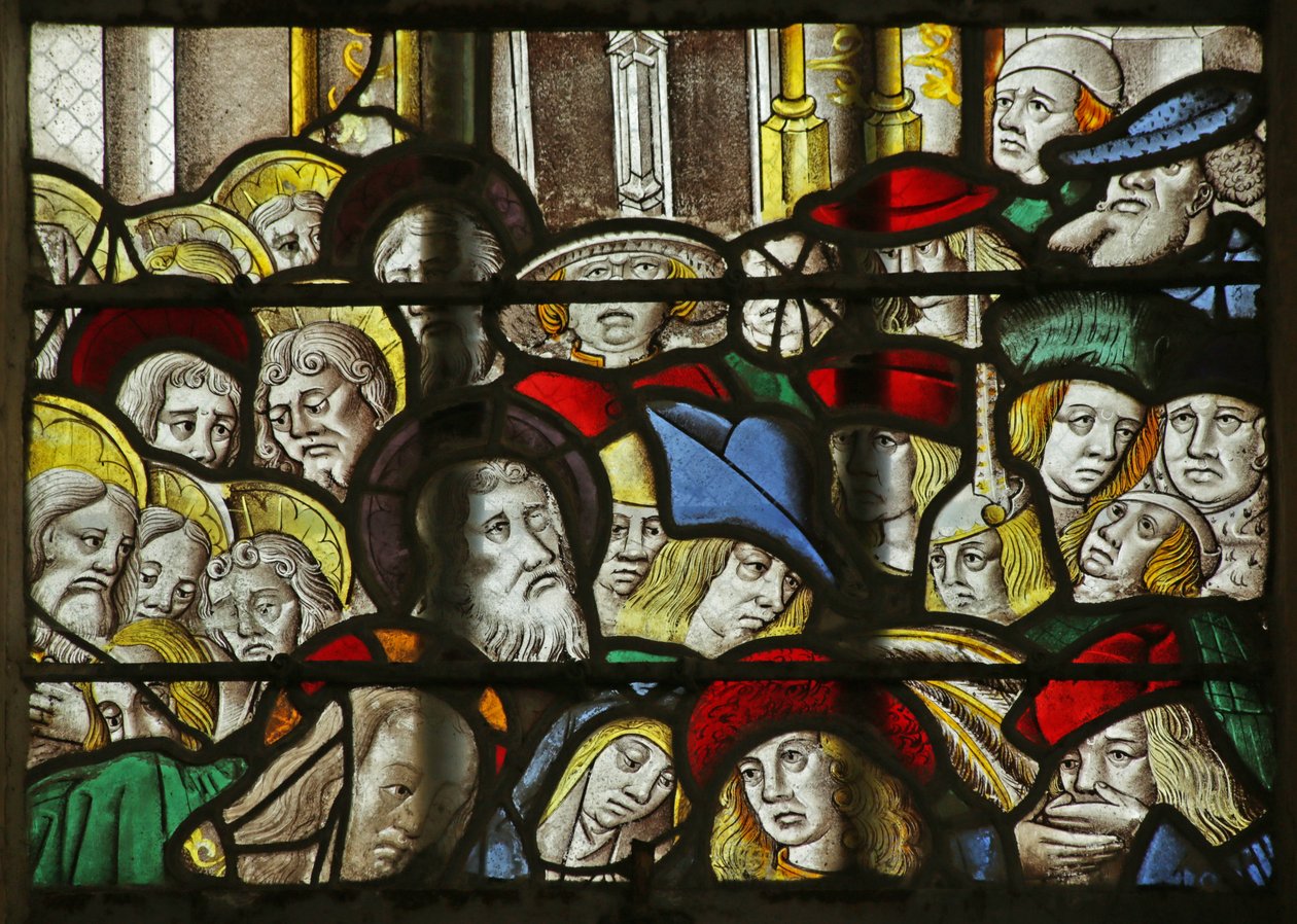 Fenster, das die Menge bei der Auferweckung des Lazarus darstellt von French School