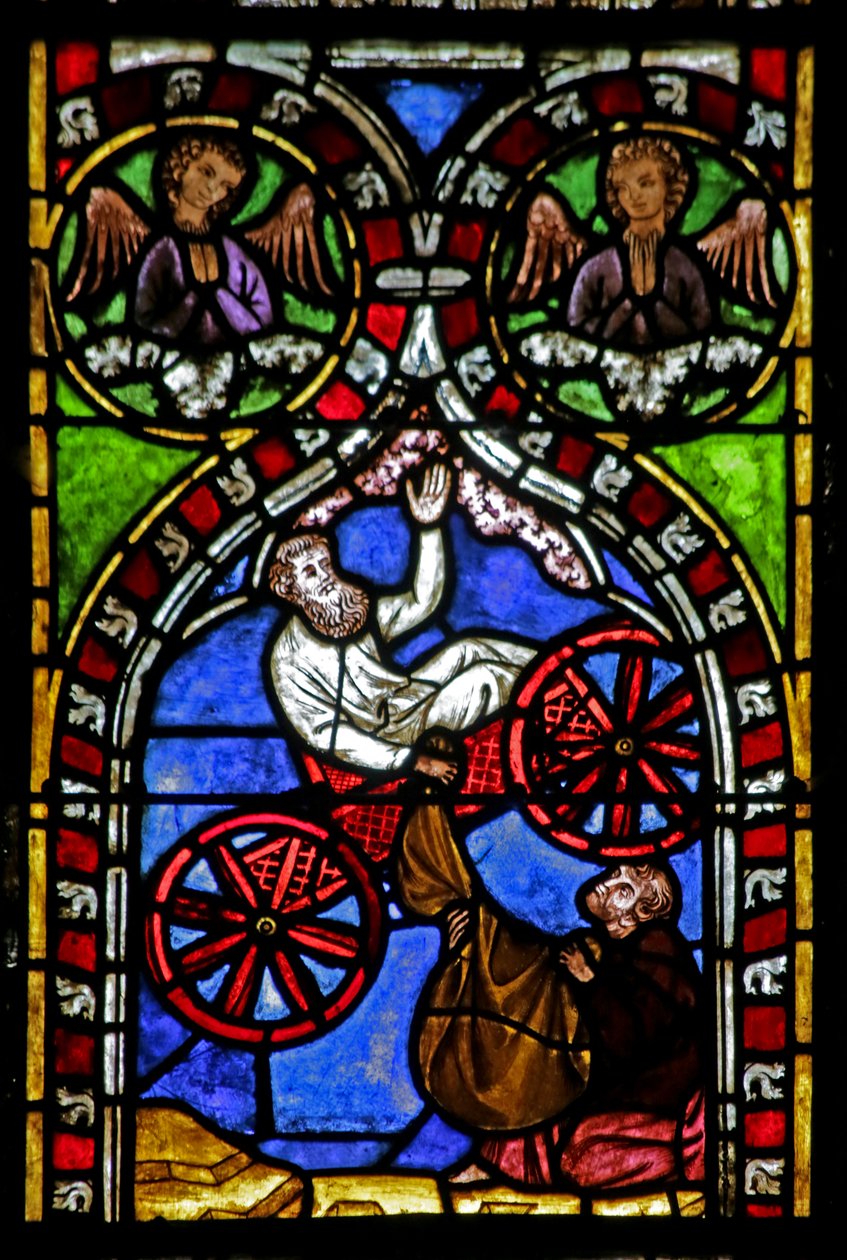 Fenster mit Darstellung des Elias, der in den Himmel aufsteigt von French School