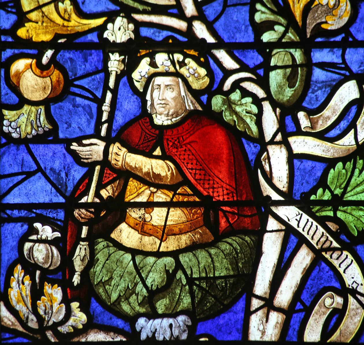 Fenster mit Darstellung von König Ammon am Jessebaum von French School