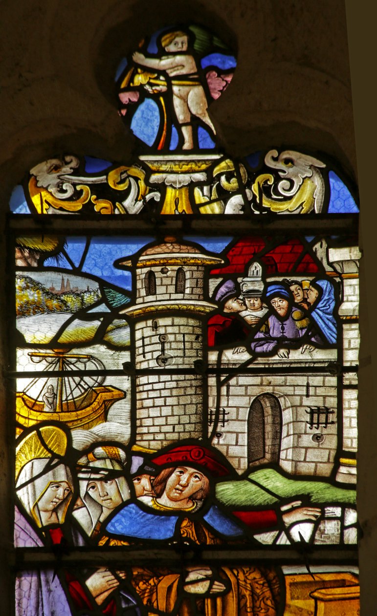Fenster, das die heilige Maria Magdalena: Graf und Gräfin der Provence mit der Heiligen darstellt von French School