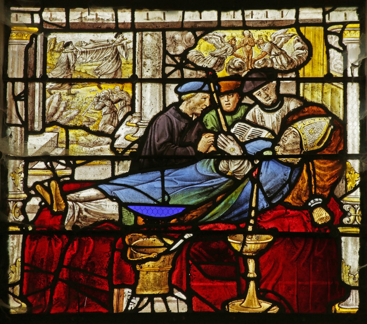 Fenster mit Darstellung einer Szene aus dem Leben des Heiligen Claude: Tod des Heiligen und Überführung seiner Reliquien von French School