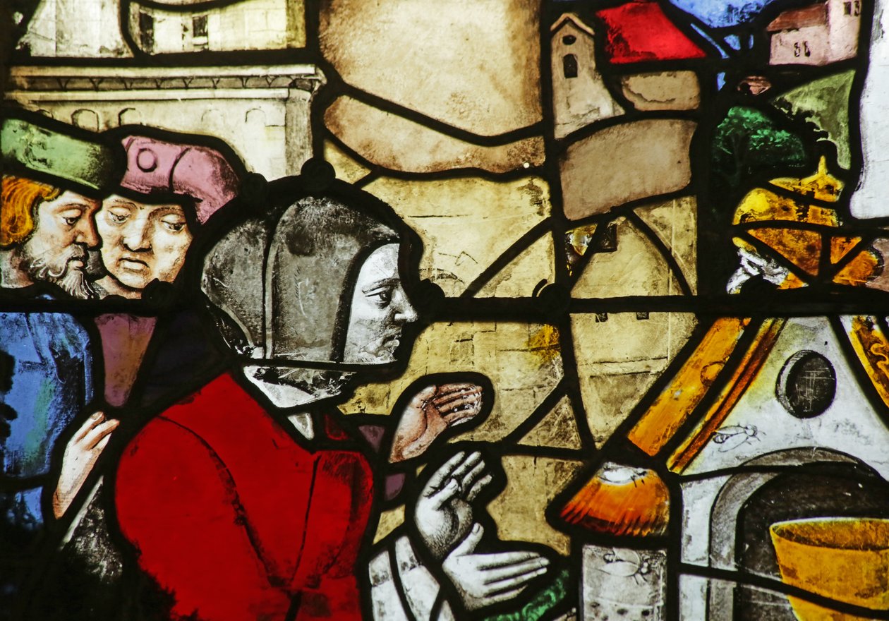 Fenster mit Darstellung eines Tabernakels, gebaut von Bienen für das Sakrament von French School