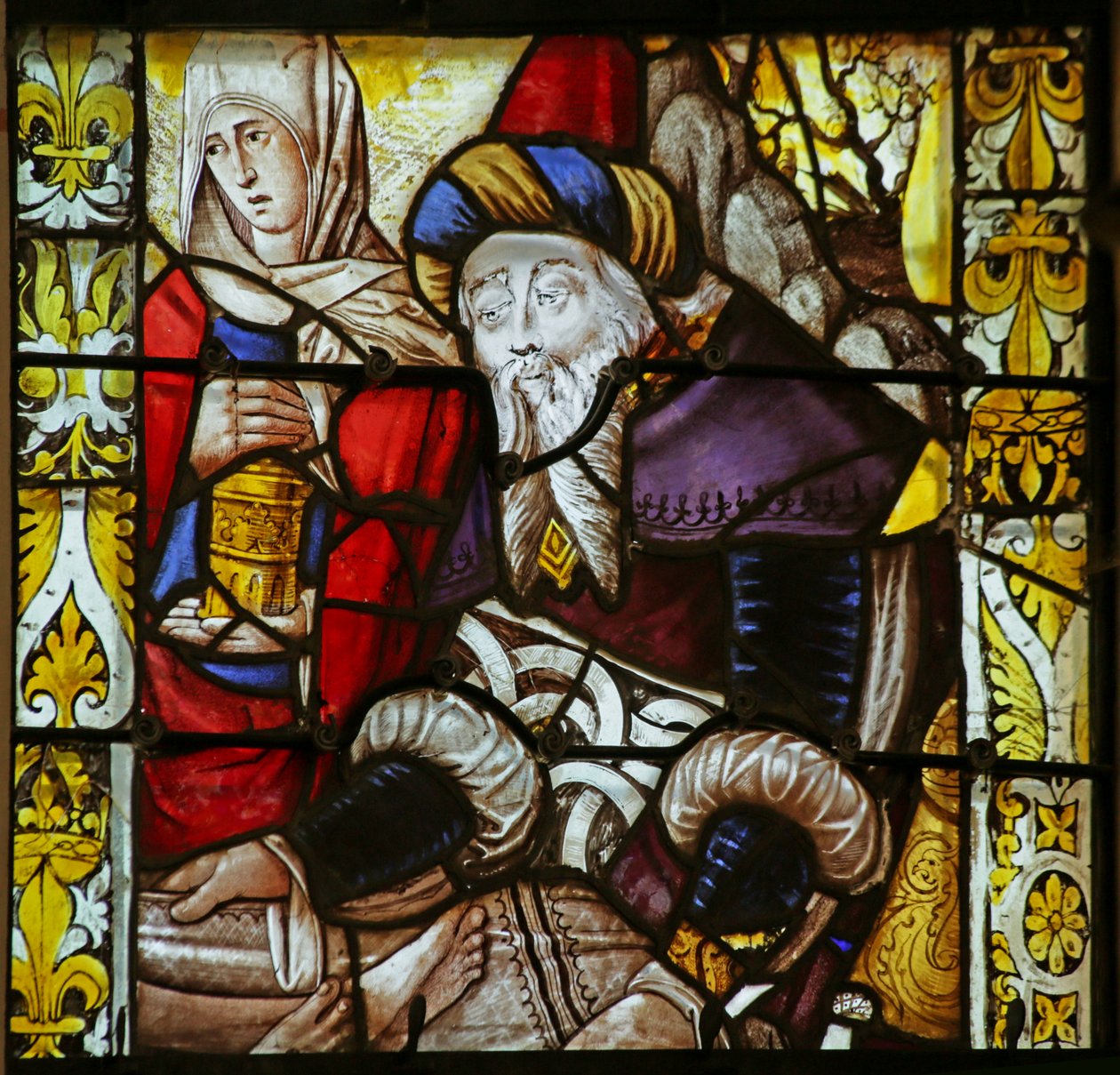 Fenster mit unvollständiger Darstellung von Maria Magdalena und Joseph von Arimathäa von French School