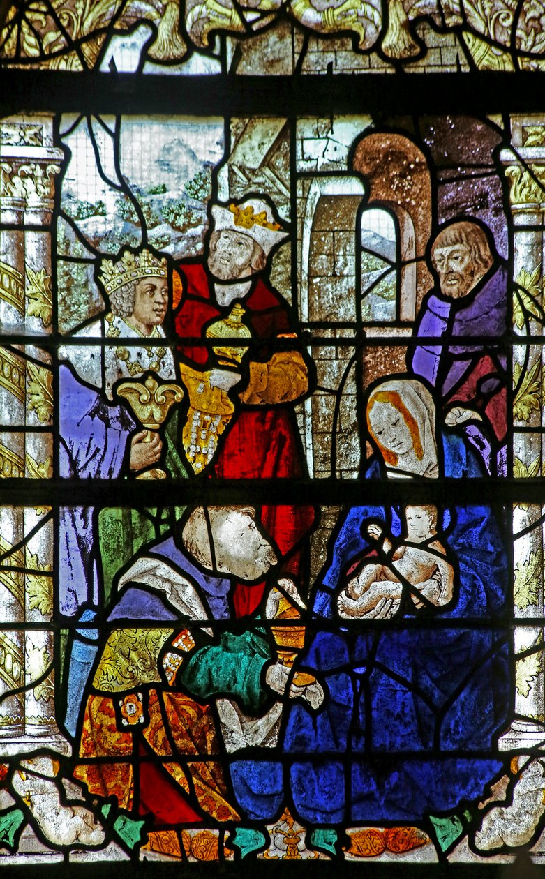 Fenster mit Darstellung der Anbetung der Heiligen Drei Könige von French School