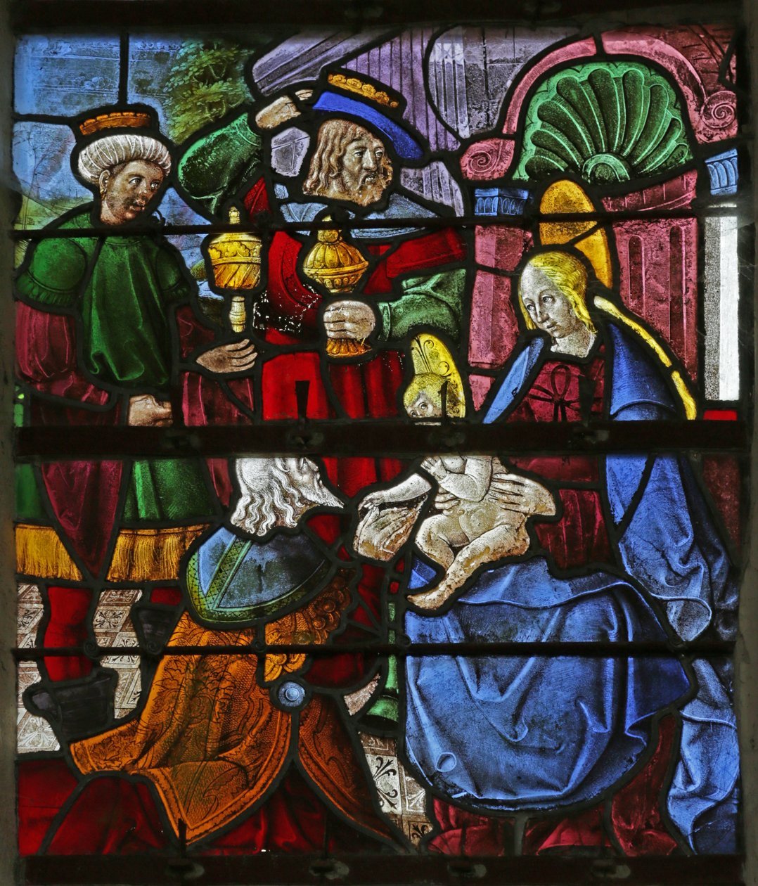 Fenster mit der Darstellung der Anbetung der Heiligen Drei Könige von French School