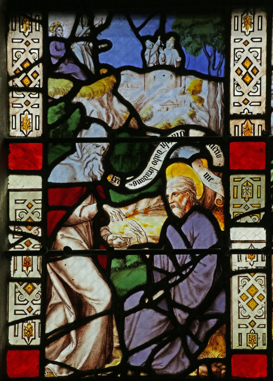 Fenster, das die Versuchung Christi in der Wüste darstellt von French School
