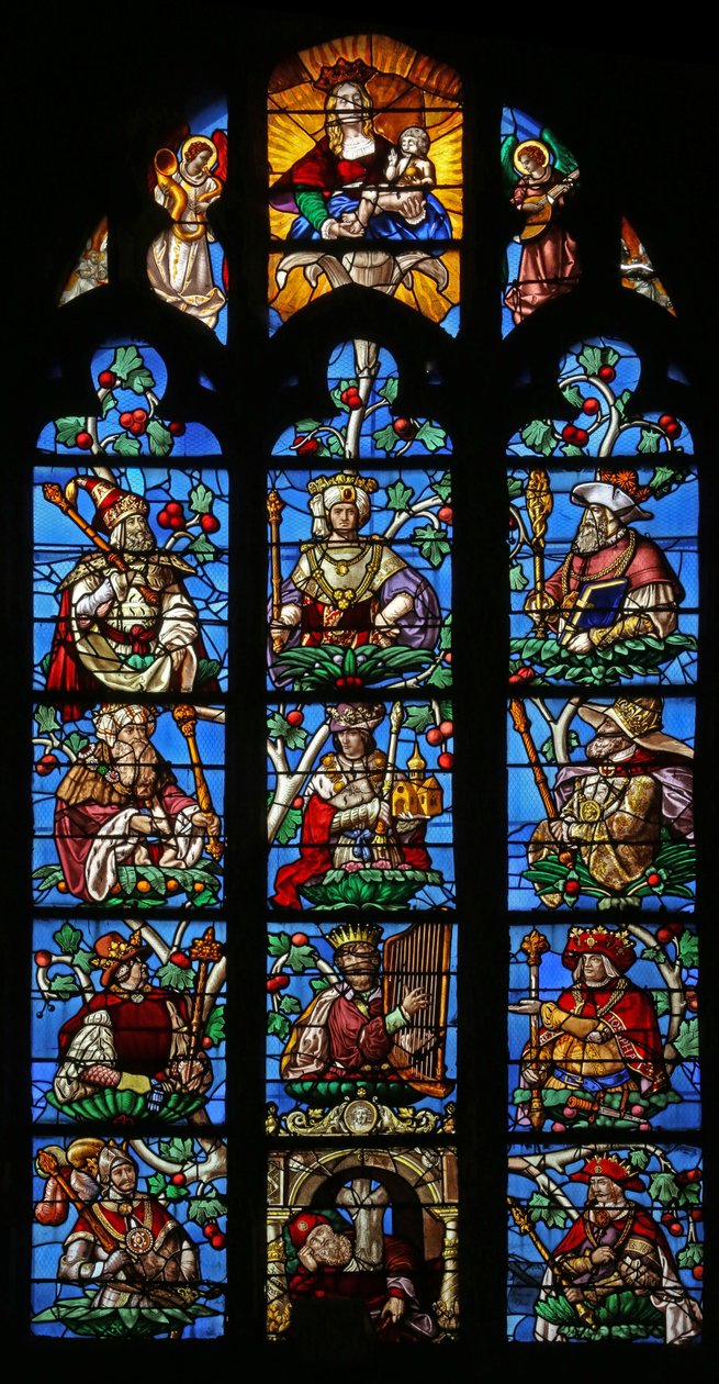 Fenster mit Darstellung des Jessebaums (größtenteils modern) von French School