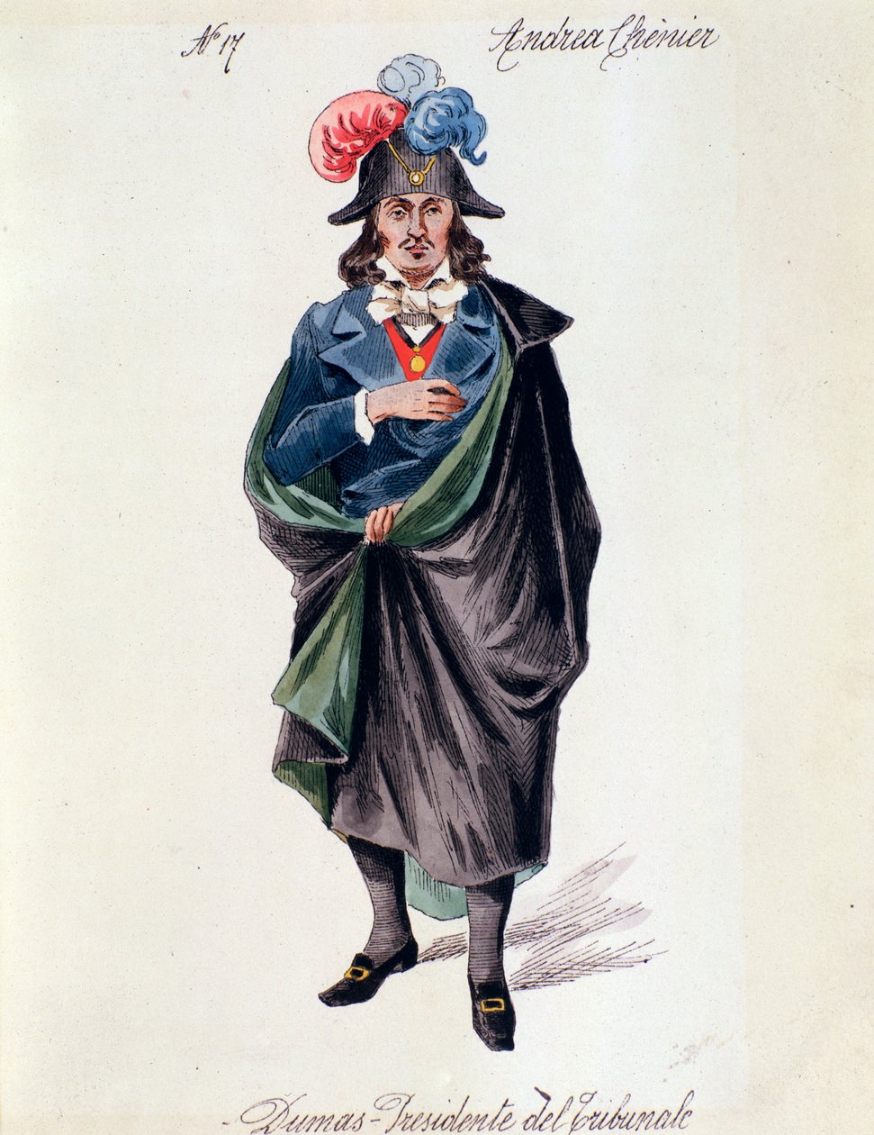 Darstellung von Dumas, Haushofmeister in der Oper Andrea Chenier von Umberto Giordano, nach einem italienischen Libretto von Luigi Illica von Italian School