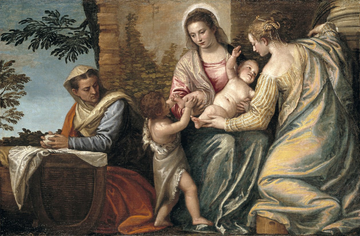 Madonna mit Kind mit der hl. Elisabeth, dem kleinen Johannes dem Täufer und der hl. Justina, 1565-70 von Paolo Veronese