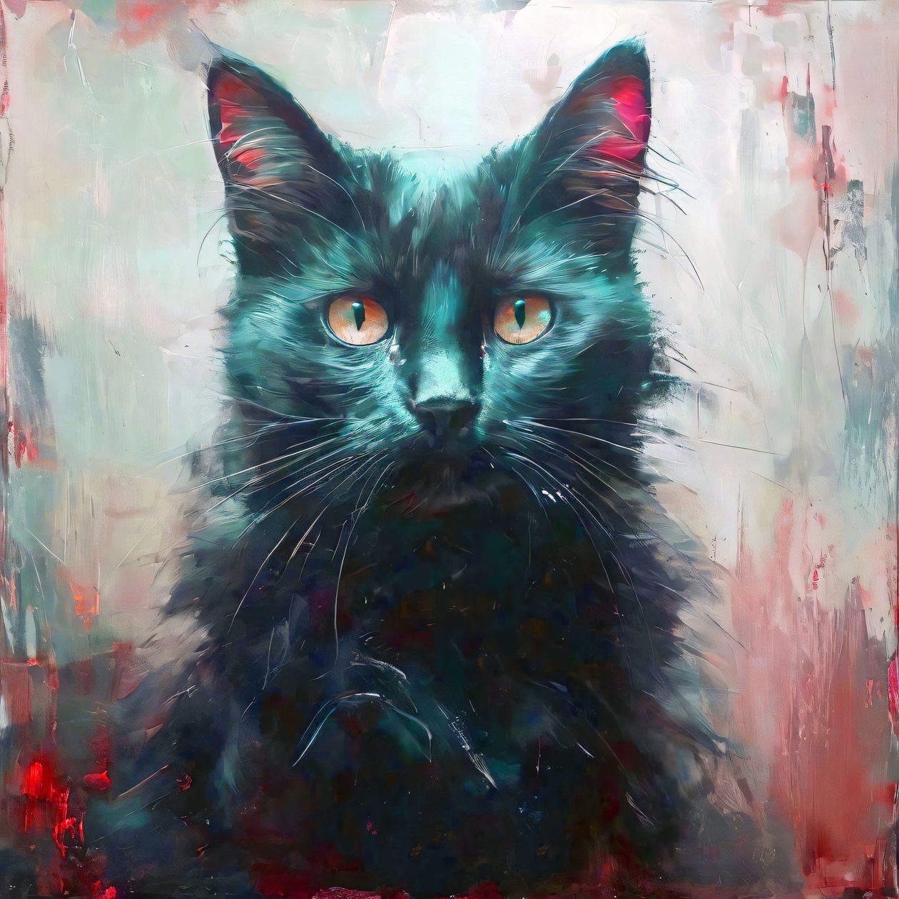 Leinwanddruck : eine schwarze Katze mit gelben Augen sitzt für Wanddekoration von F. Abderrahim