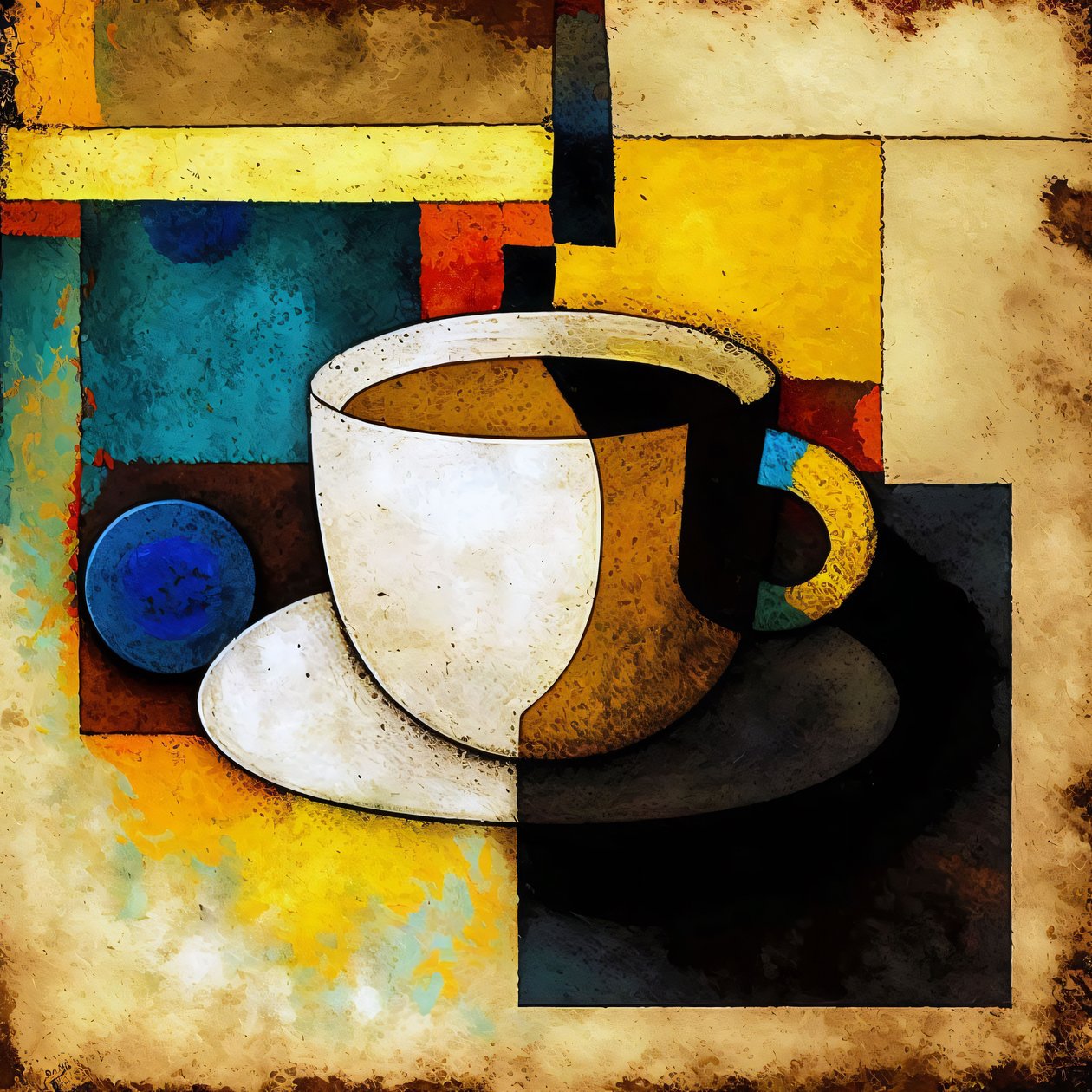 Kaffeemalerei im Stil von Kazimir, Leinwanddruck auf Anfrage von F. Abderrahim