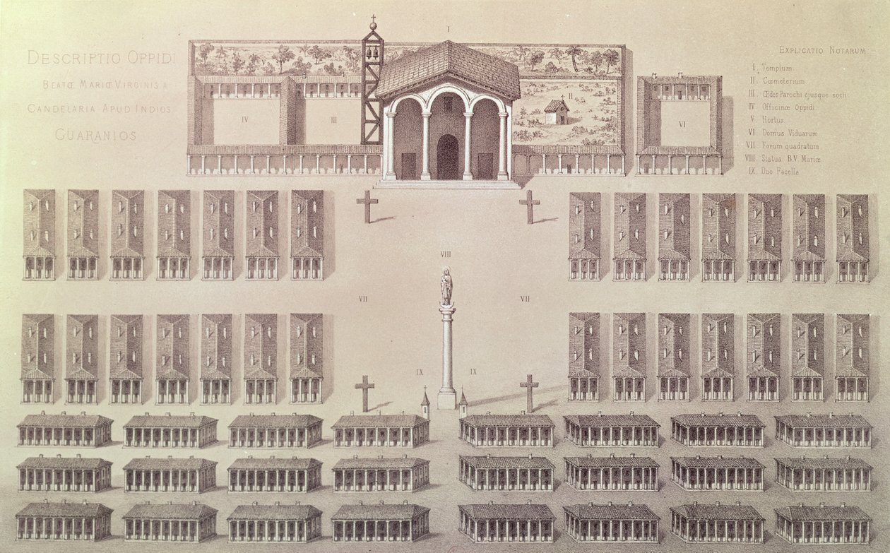 Plan der Candelaria-Mission in Paraguay, graviert von Frederic Sorrieu (1807-71) von A. Demersay