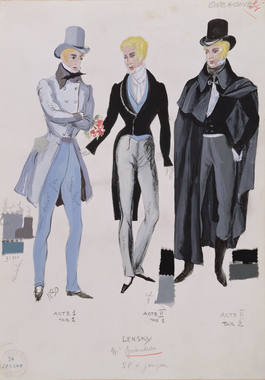 Lensky, Kostüme aus den Akten I, II und III der Oper 