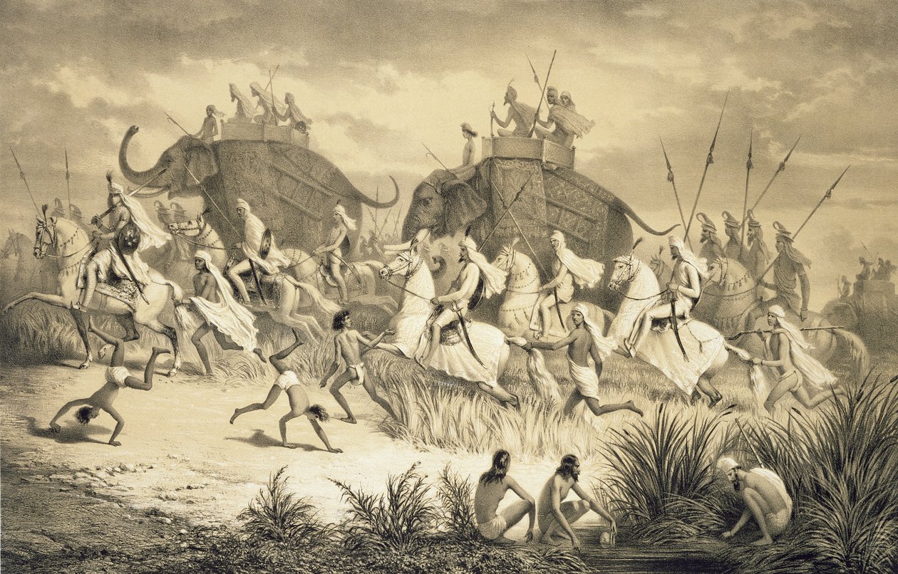 Kavalkade von Sikh-Häuptlingen auf Elefanten, aus 