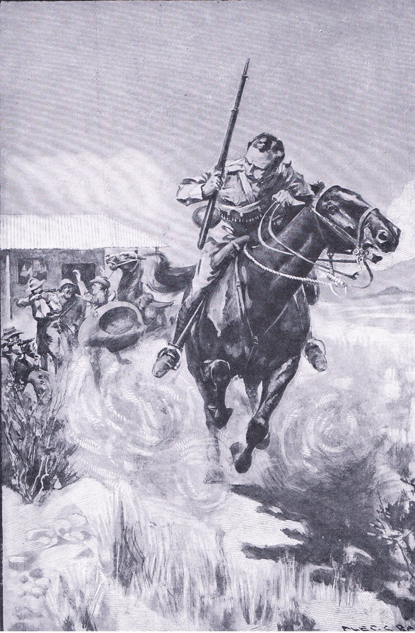 Flucht eines Spähers, aus „After Pretoria: The Guerilla War“ veröffentlicht von Harmsworth Bros Limited von A. C. Ball