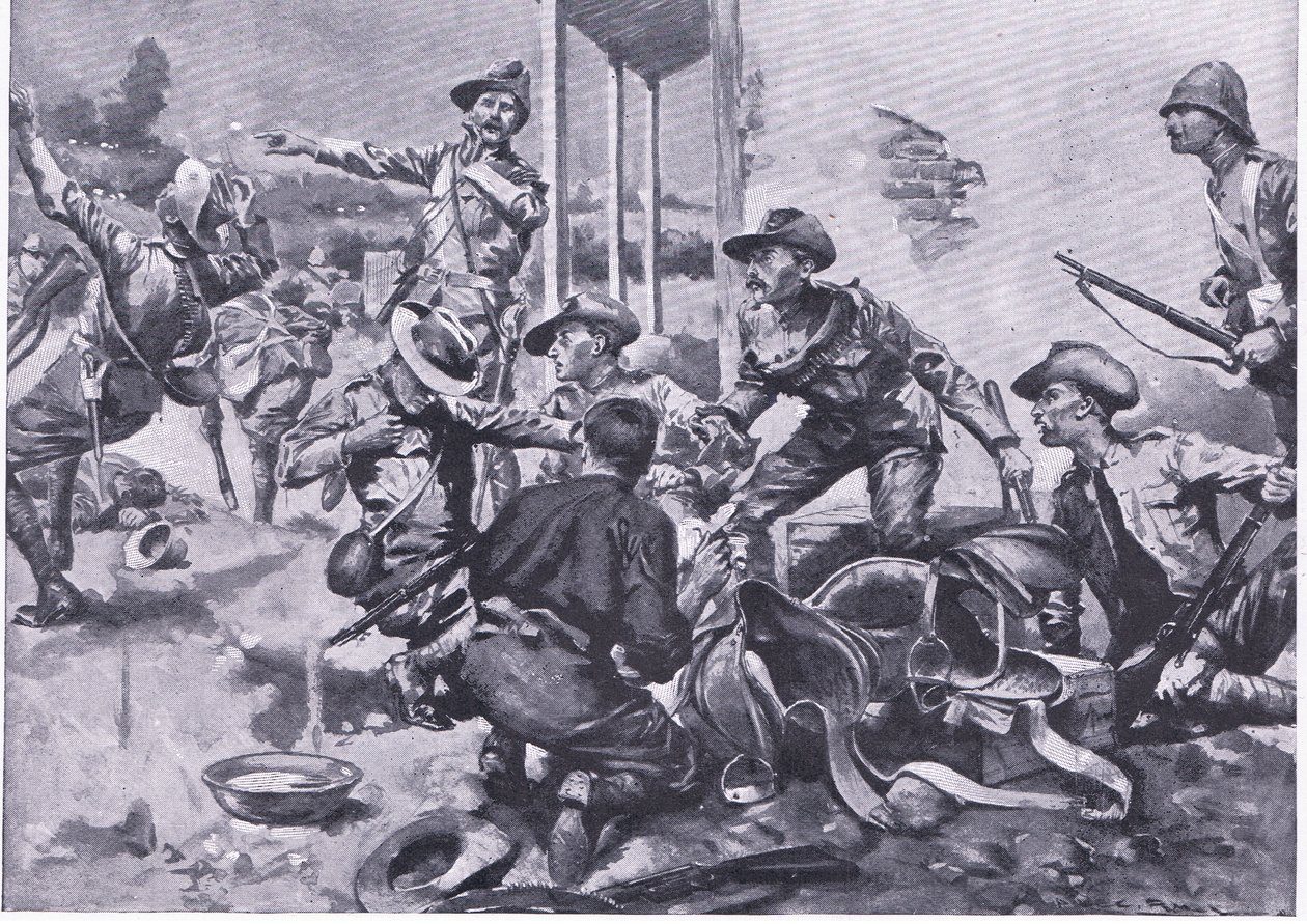 Der Angriff auf Hamel Fontein Farm, aus After Pretoria: Der Guerillakrieg veröffentlicht von Harmsworth Bros Limited, 1901 von A. C. Ball